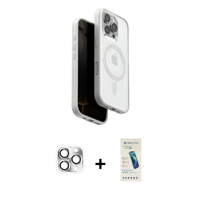 MARSİLYAN™- iPhone 16 Pro Max Kılıf Pusula Form Serisi - Şeffaf Pasifik Cam Ekran Koruyucu + Pers Alüminyum Kamera Lens - GS