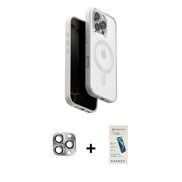 MARSİLYAN™- iPhone 16 Pro Max Kılıf Pusula Form Serisi - Şeffaf Pasifik Cam Ekran Koruyucu + Pers Alüminyum Kamera Lens - GI