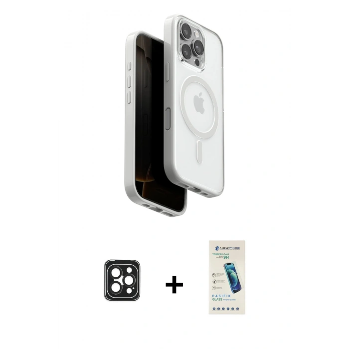 MARSİLYAN™- iPhone 16 Pro Max Kılıf Pusula Form Serisi - Şeffaf Pasifik Cam Ekran Koruyucu + PVD Metal Kamera Lens - SH