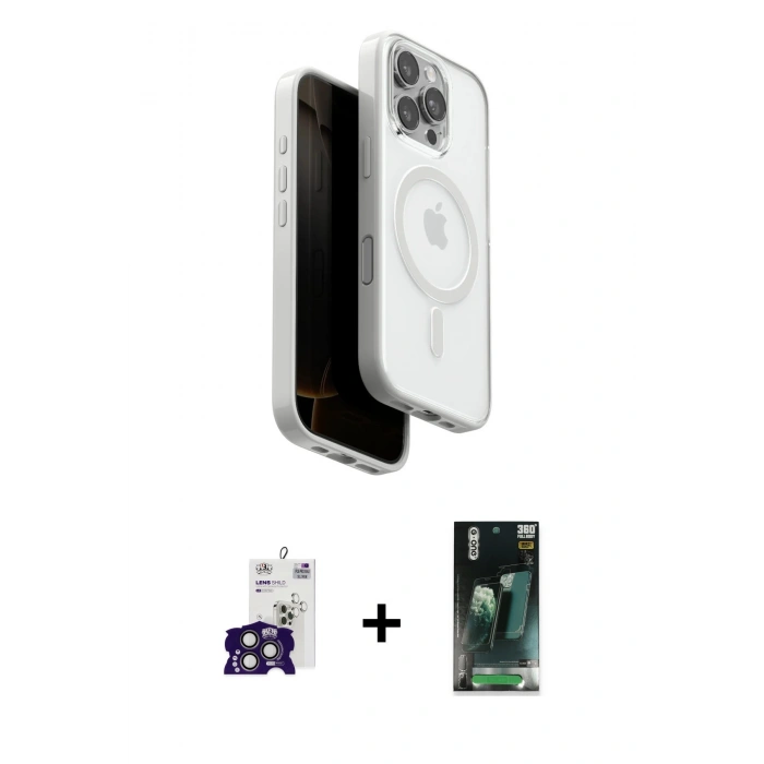 MARSİLYAN™- iPhone 16 Pro Max Kılıf Pusula Form Serisi - Siyah 360 Mat Full Body Arka Koruyucu + Bilvis Titan Kamera Lens - TMGI