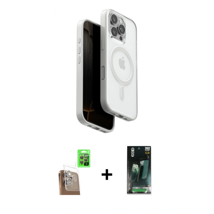MARSİLYAN™- iPhone 16 Pro Max Kılıf Pusula Form Serisi - Siyah 360 Mat Full Body Arka Koruyucu + Çöl Titanyum Raze Metal Kamera Lens