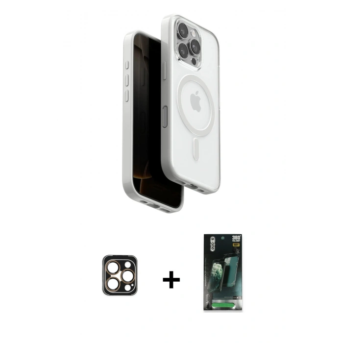 MARSİLYAN™- iPhone 16 Pro Max Kılıf Pusula Form Serisi - Siyah 360 Mat Full Body Arka Koruyucu + Gold PVD Metal Kamera Lens