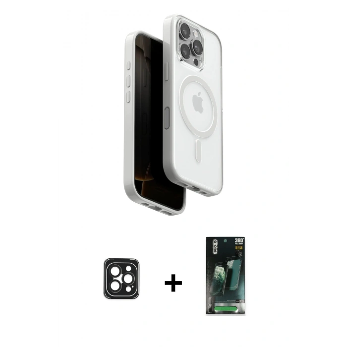 MARSİLYAN™- iPhone 16 Pro Max Kılıf Pusula Form Serisi - Siyah 360 Mat Full Body Arka Koruyucu + PVD Metal Kamera Lens - SH