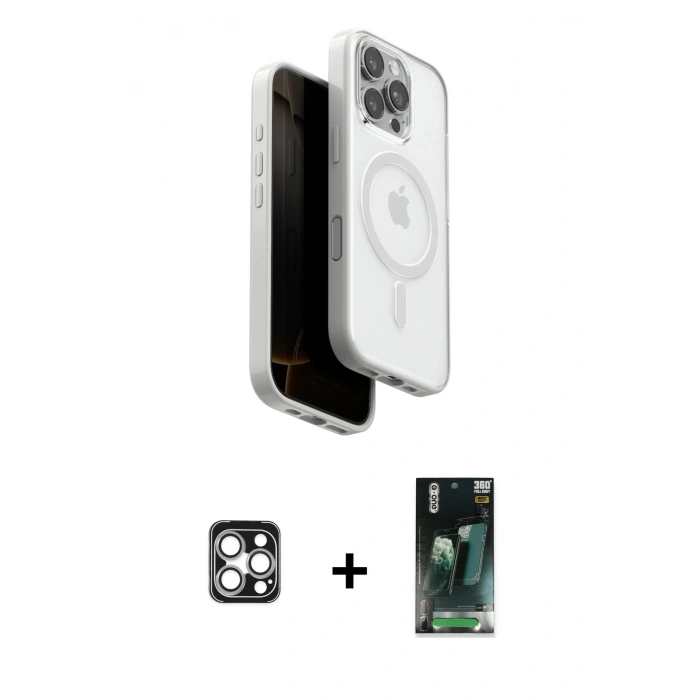 MARSİLYAN™- iPhone 16 Pro Max Kılıf Pusula Form Serisi - Siyah 360 Mat Full Body Arka Koruyucu + PVD Metal Kamera Lens - GS