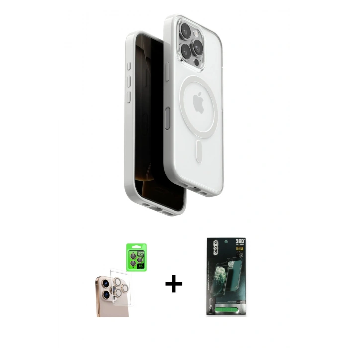 MARSİLYAN™- iPhone 16 Pro Max Kılıf Pusula Form Serisi - Siyah 360 Mat Full Body Arka Koruyucu + Raze Metal Kamera Lens - NLGY