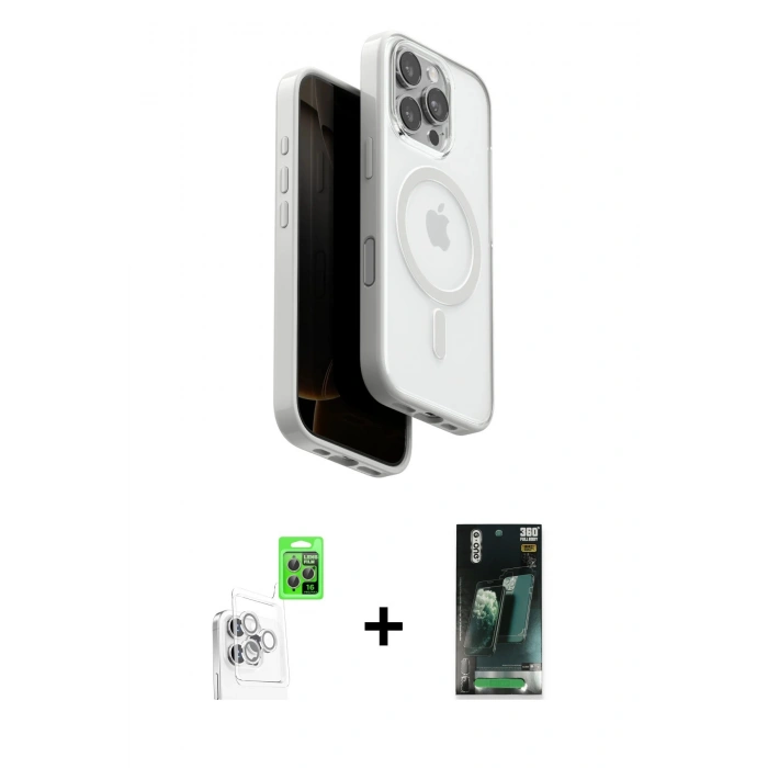 MARSİLYAN™- iPhone 16 Pro Max Kılıf Pusula Form Serisi - Siyah 360 Mat Full Body Arka Koruyucu + Raze Metal Kamera Lens - BZ