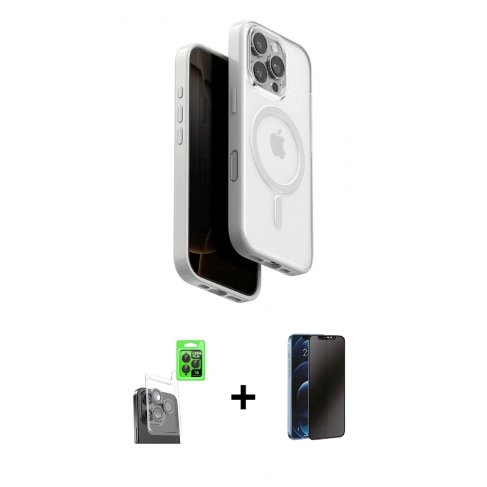 MARSİLYAN™- iPhone 16 Pro Max Kılıf Pusula Form Serisi - Siyah 3D Antistatik Hayalet Cam Ekran Koruyucu + Raze Metal Kamera Lens - SH