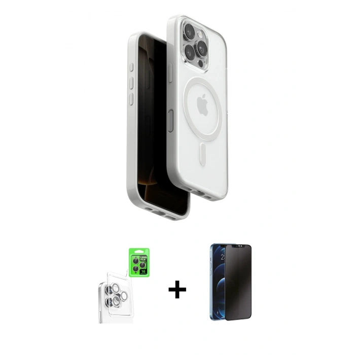 MARSİLYAN™- iPhone 16 Pro Max Kılıf Pusula Form Serisi - Siyah 3D Antistatik Hayalet Cam Ekran Koruyucu + Raze Metal Kamera Lens - BZ