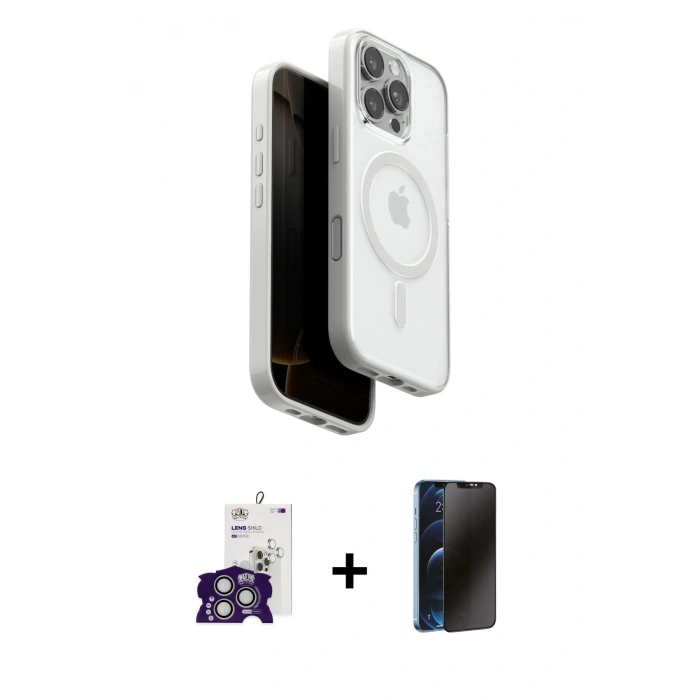 MARSİLYAN™- iPhone 16 Pro Max Kılıf Pusula Form Serisi - Siyah 3D Antistatik Hayalet Cam Ekran Koruyucu + Bilvis Titan Kamera Lens - GS