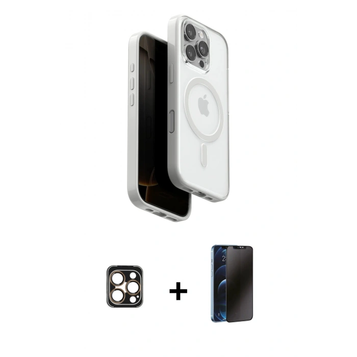 MARSİLYAN™- iPhone 16 Pro Max Kılıf Pusula Form Serisi - Siyah 3D Antistatik Hayalet Cam Ekran Koruyucu + PVD Metal Kamera Lens - GD