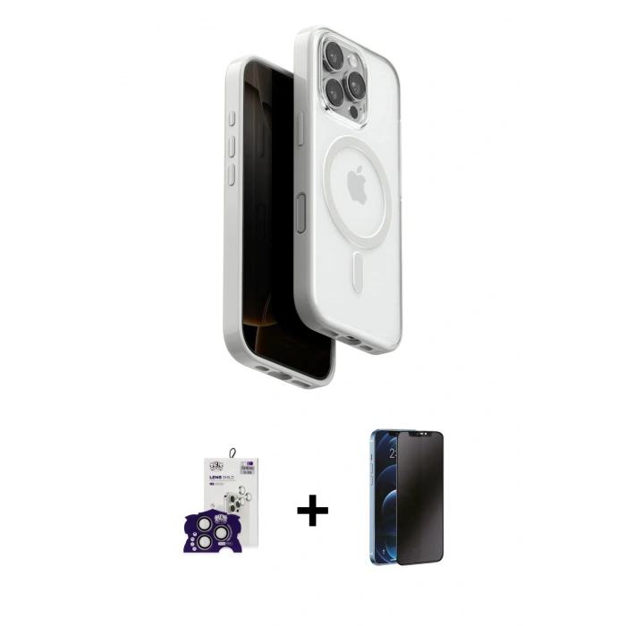 MARSİLYAN™- iPhone 16 Pro Max Kılıf Pusula Form Serisi - Siyah 3D Antistatik Hayalet Cam Ekran Koruyucu + Bilvis Titan Kamera Lens - TMGI
