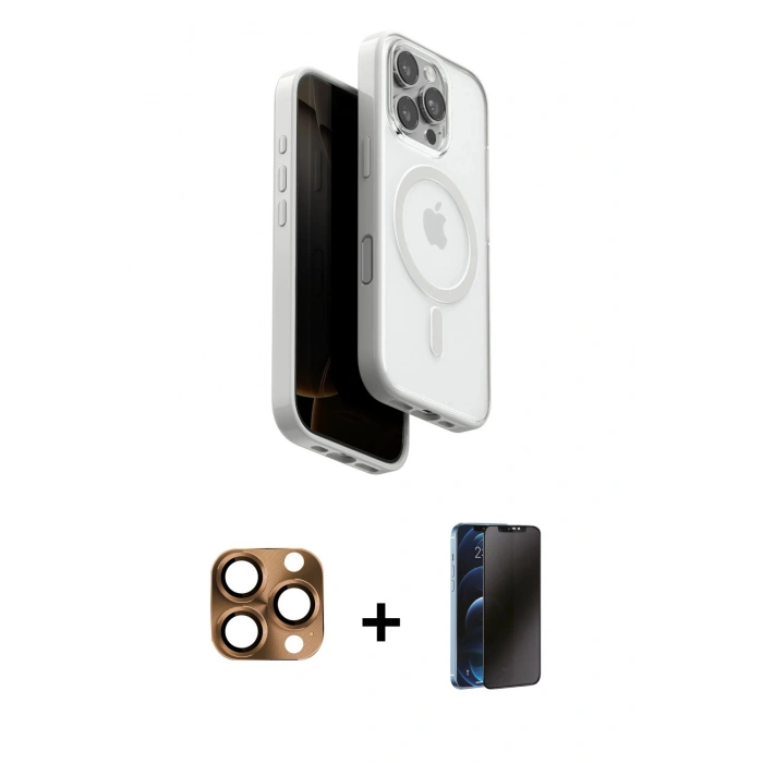 MARSİLYAN™- iPhone 16 Pro Max Kılıf Pusula Form Serisi - Siyah 3D Antistatik Hayalet Cam Ekran Koruyucu + Pers Alüminyum Kamera Lens - CLTM