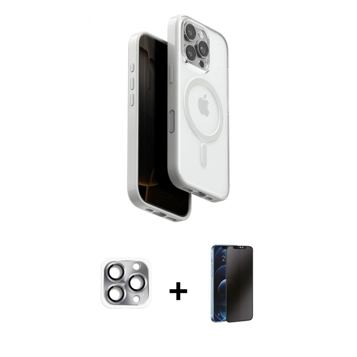 MARSİLYAN™- iPhone 16 Pro Max Kılıf Pusula Form Serisi - Siyah 3D Antistatik Hayalet Cam Ekran Koruyucu + Pers Alüminyum Kamera Lens - GI