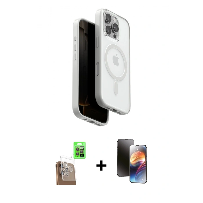 MARSİLYAN™- iPhone 16 Pro Max Kılıf Pusula Form Serisi - Siyah 3D Antistatik Mat Seramik Nano Ekran Koruyucu + Raze Metal Kamera Lens - CLTM