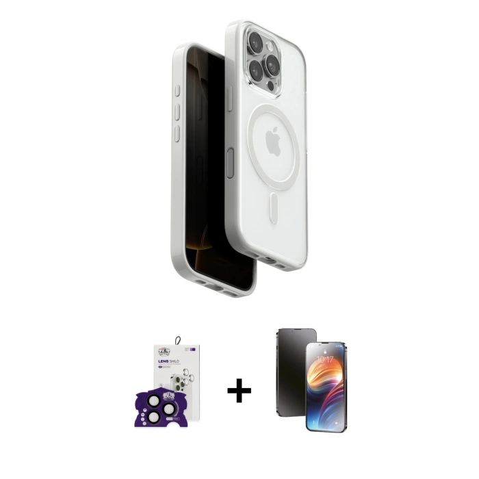 MARSİLYAN™- iPhone 16 Pro Max Kılıf Pusula Form Serisi - Siyah 3D Antistatik Mat Seramik Nano Ekran Koruyucu + Bilvis Titan Kamera Lens - SH