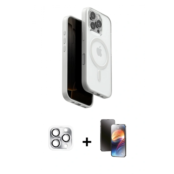 MARSİLYAN™- iPhone 16 Pro Max Kılıf Pusula Form Serisi - Siyah 3D Antistatik Mat Seramik Nano Ekran Koruyucu + Pers Alüminyum Kamera Lens - GS