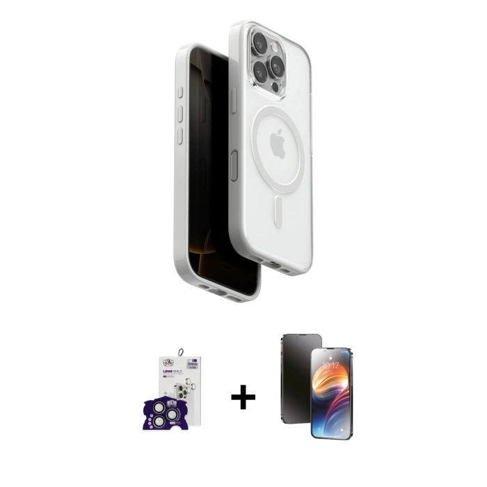 MARSİLYAN™- iPhone 16 Pro Max Kılıf Pusula Form Serisi - Siyah 3D Antistatik Mat Seramik Nano Ekran Koruyucu + Titanyum Gri Bilvis Titan Kamera Lens