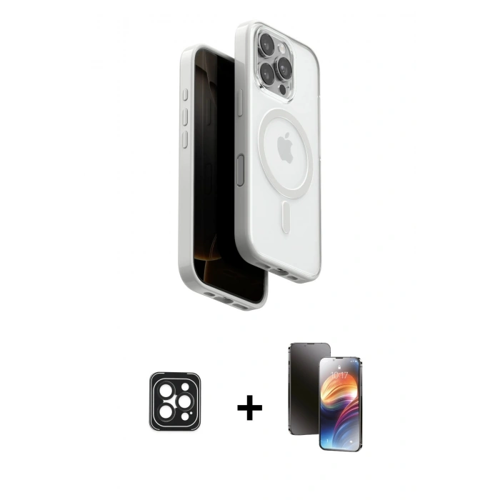 MARSİLYAN™- iPhone 16 Pro Max Kılıf Pusula Form Serisi - Siyah 3D Antistatik Mat Seramik Nano Ekran Koruyucu + PVD Metal Kamera Lens - SH