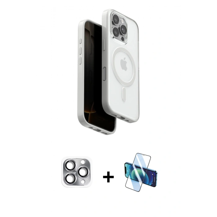 MARSİLYAN™- iPhone 16 Pro Max Kılıf Pusula Form Serisi - Siyah 3D Antistatik Seramik Nano Ekran Koruyucu + Pers Alüminyum Kamera Lens - GI