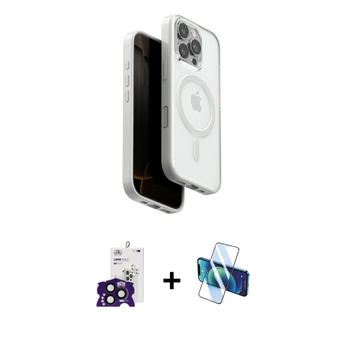 MARSİLYAN™- iPhone 16 Pro Max Kılıf Pusula Form Serisi - Siyah 3D Antistatik Seramik Nano Ekran Koruyucu + Bilvis Titan Kamera Lens - SH