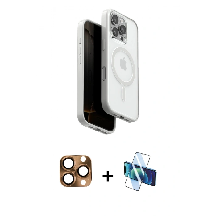 MARSİLYAN™- iPhone 16 Pro Max Kılıf Pusula Form Serisi - Siyah 3D Antistatik Seramik Nano Ekran Koruyucu + Çöl Titanyum Pers Alüminyum Kamera Lens