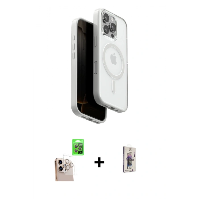 MARSİLYAN™- iPhone 16 Pro Max Kılıf Pusula Form Serisi - Siyah Bilvis 3D Cam Ekran Koruyucu + Raze Metal Kamera Lens - NLGY