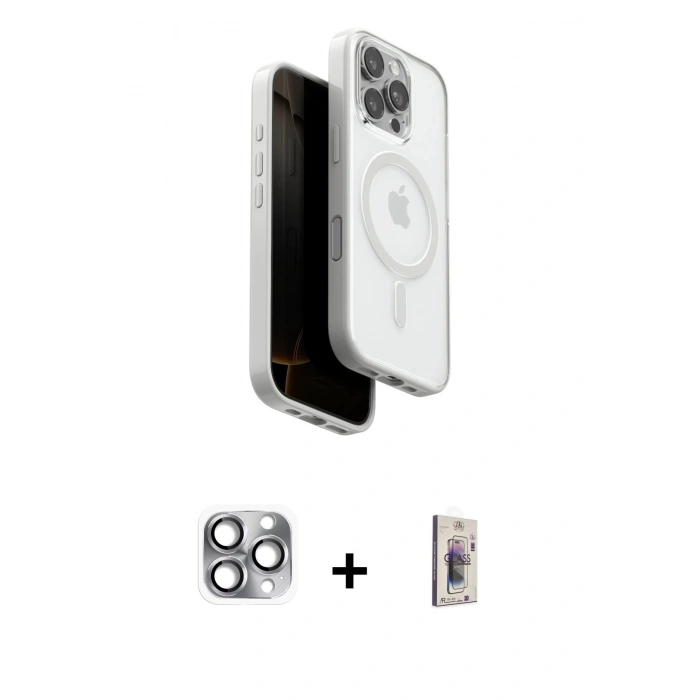MARSİLYAN™- iPhone 16 Pro Max Kılıf Pusula Form Serisi - Siyah Bilvis 3D Cam Ekran Koruyucu + Pers Alüminyum Kamera Lens - GI