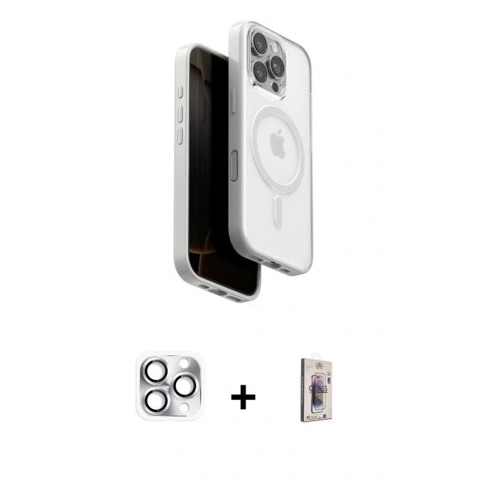 MARSİLYAN™- iPhone 16 Pro Max Kılıf Pusula Form Serisi - Siyah Bilvis 3D Cam Ekran Koruyucu + Pers Alüminyum Kamera Lens - GS