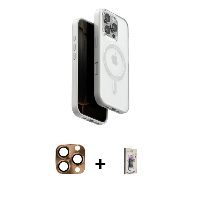 MARSİLYAN™- iPhone 16 Pro Max Kılıf Pusula Form Serisi - Siyah Bilvis 3D Cam Ekran Koruyucu + Pers Alüminyum Kamera Lens - CLTM