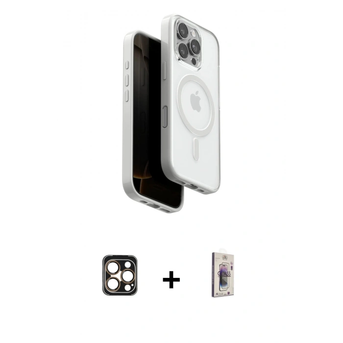MARSİLYAN™- iPhone 16 Pro Max Kılıf Pusula Form Serisi - Siyah Bilvis 3D Cam Ekran Koruyucu + PVD Metal Kamera Lens - GD