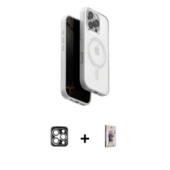 MARSİLYAN™- iPhone 16 Pro Max Kılıf Pusula Form Serisi - Siyah Bilvis 3D Cam Ekran Koruyucu + PVD Metal Kamera Lens - GS