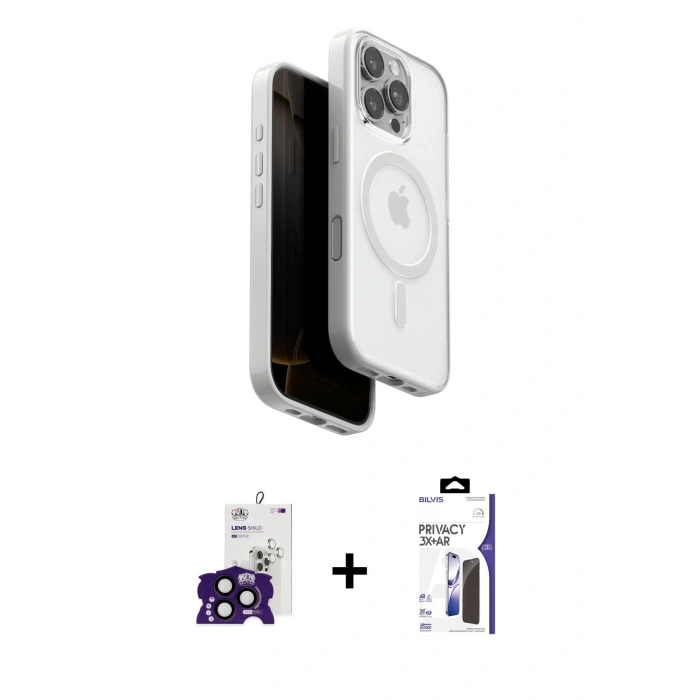 MARSİLYAN™- iPhone 16 Pro Max Kılıf Pusula Form Serisi - Siyah Bilvis 3X AR Hayalet Cam Ekran Koruyucu + Bilvis Titan Kamera Lens - SH