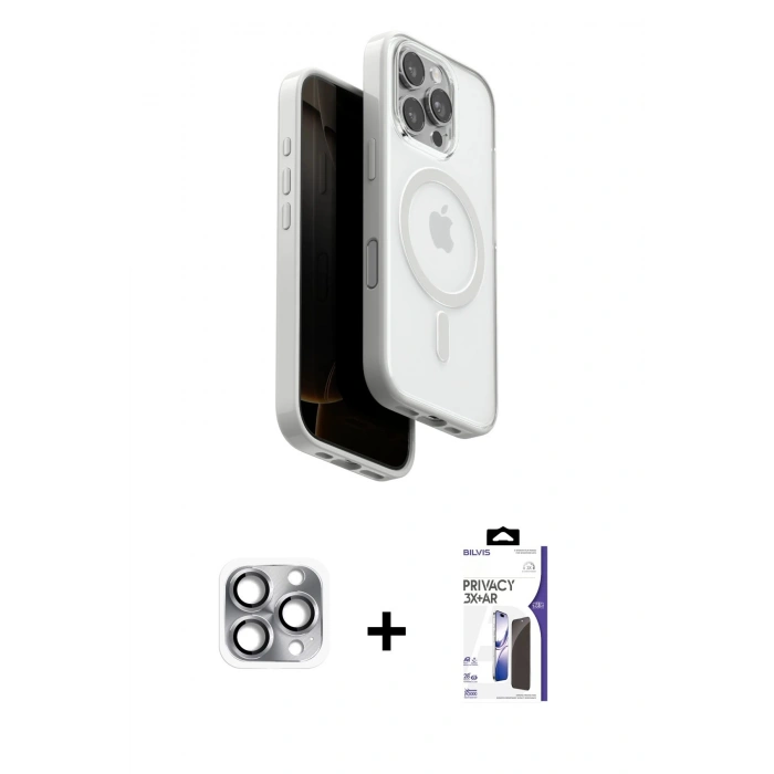 MARSİLYAN™- iPhone 16 Pro Max Kılıf Pusula Form Serisi - Siyah Bilvis 3X AR Hayalet Cam Ekran Koruyucu + Pers Alüminyum Kamera Lens - GI