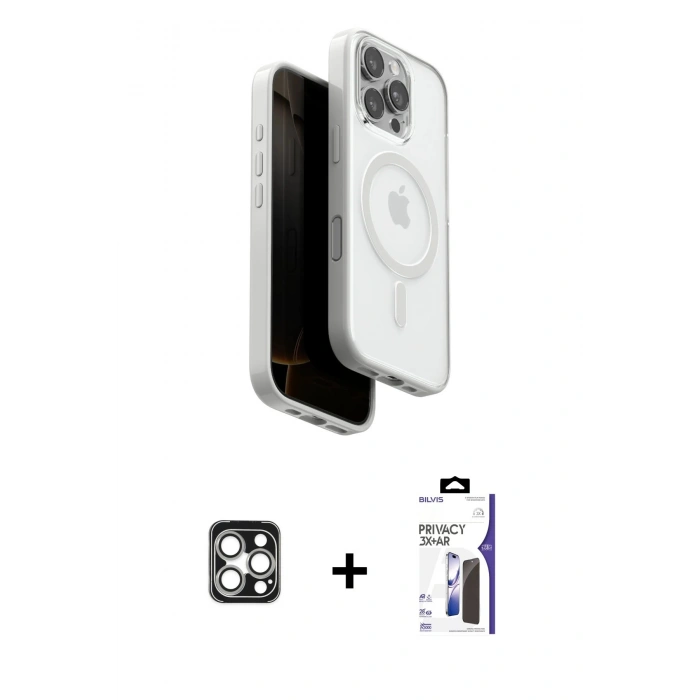 MARSİLYAN™- iPhone 16 Pro Max Kılıf Pusula Form Serisi - Siyah Bilvis 3X AR Hayalet Cam Ekran Koruyucu + PVD Metal Kamera Lens - GS