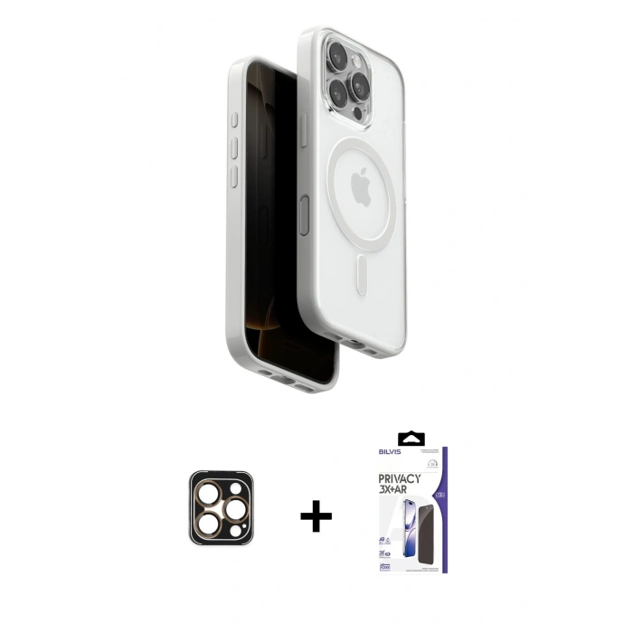 MARSİLYAN™- iPhone 16 Pro Max Kılıf Pusula Form Serisi - Siyah Bilvis 3X AR Hayalet Cam Ekran Koruyucu + PVD Metal Kamera Lens - GD