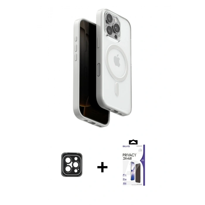 MARSİLYAN™- iPhone 16 Pro Max Kılıf Pusula Form Serisi - Siyah Bilvis 3X AR Hayalet Cam Ekran Koruyucu + PVD Metal Kamera Lens - SH