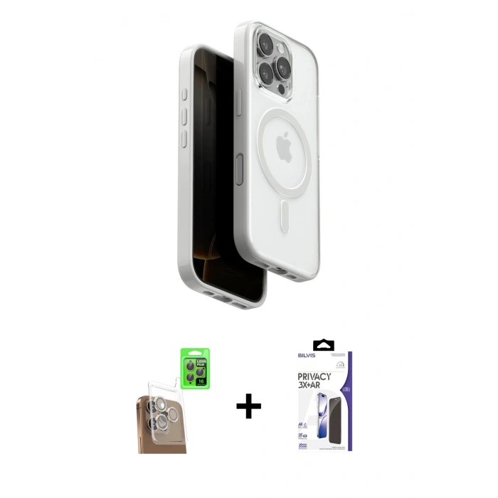 MARSİLYAN™- iPhone 16 Pro Max Kılıf Pusula Form Serisi - Siyah Bilvis 3X AR Hayalet Cam Ekran Koruyucu + Raze Metal Kamera Lens - CLTM