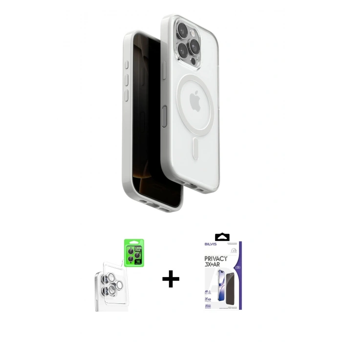 MARSİLYAN™- iPhone 16 Pro Max Kılıf Pusula Form Serisi - Siyah Bilvis 3X AR Hayalet Cam Ekran Koruyucu + Raze Metal Kamera Lens - BZ