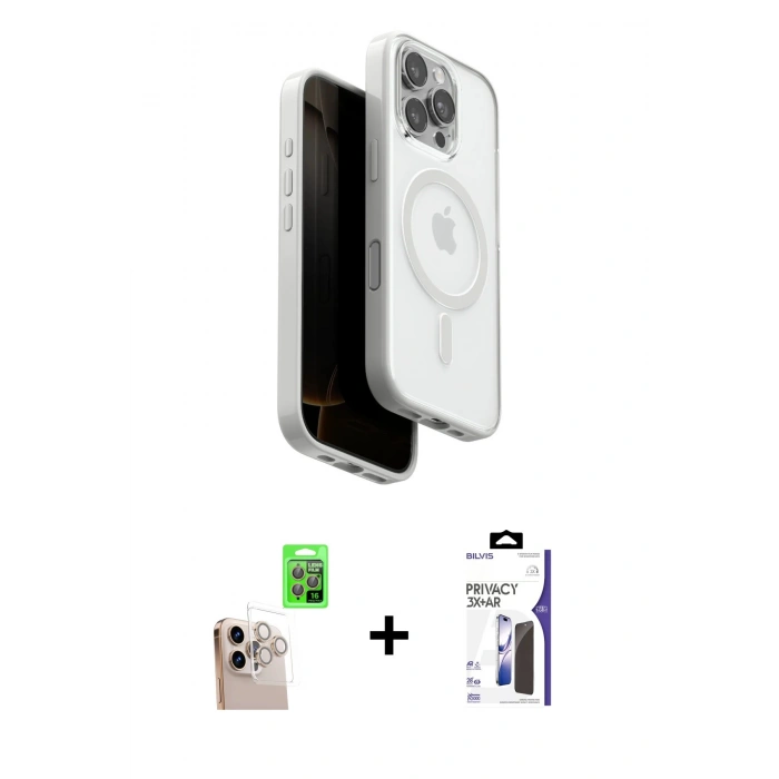MARSİLYAN™- iPhone 16 Pro Max Kılıf Pusula Form Serisi - Siyah Bilvis 3X AR Hayalet Cam Ekran Koruyucu + Raze Metal Kamera Lens - NLGY