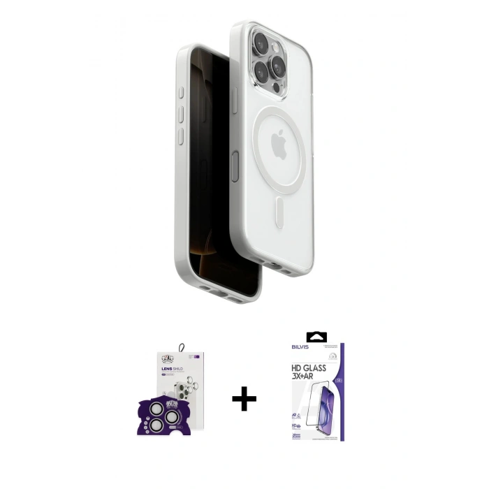 MARSİLYAN™- iPhone 16 Pro Max Kılıf Pusula Form Serisi - Siyah Bilvis 3X AR HD Cam Ekran Koruyucu + Bilvis Titan Kamera Lens - GS