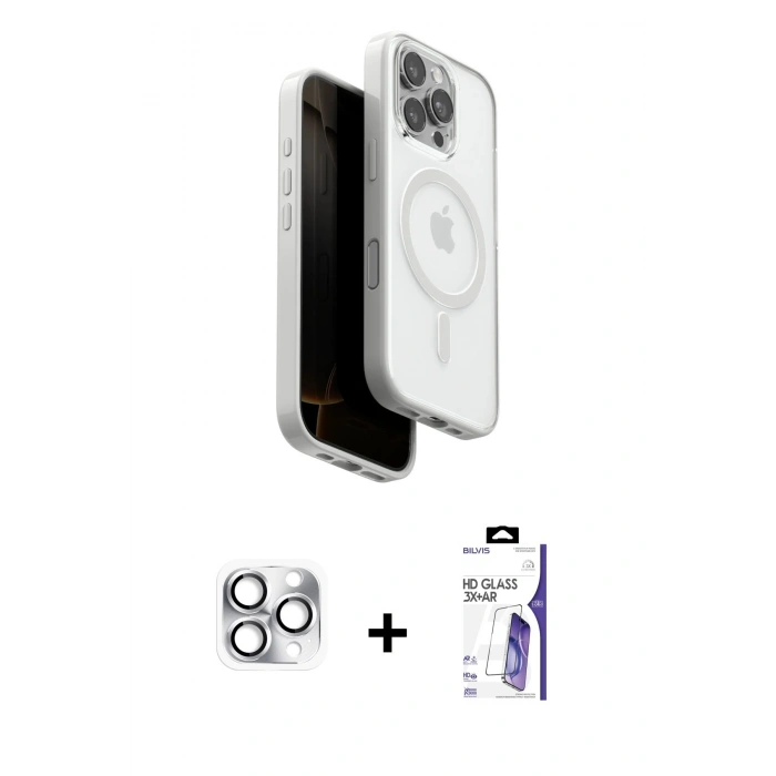 MARSİLYAN™- iPhone 16 Pro Max Kılıf Pusula Form Serisi - Siyah Bilvis 3X AR HD Cam Ekran Koruyucu + Pers Alüminyum Kamera Lens - GS