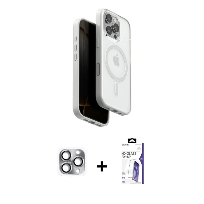 MARSİLYAN™- iPhone 16 Pro Max Kılıf Pusula Form Serisi - Siyah Bilvis 3X AR HD Cam Ekran Koruyucu + Pers Alüminyum Kamera Lens - GI