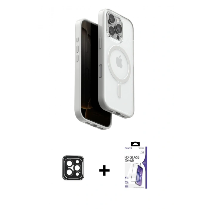 MARSİLYAN™- iPhone 16 Pro Max Kılıf Pusula Form Serisi - Siyah Bilvis 3X AR HD Cam Ekran Koruyucu + PVD Metal Kamera Lens - SH