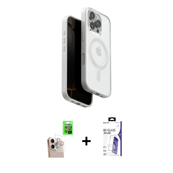 MARSİLYAN™- iPhone 16 Pro Max Kılıf Pusula Form Serisi - Siyah Bilvis 3X AR HD Cam Ekran Koruyucu + Raze Metal Kamera Lens - NLGY