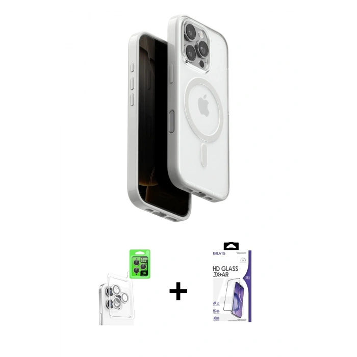 MARSİLYAN™- iPhone 16 Pro Max Kılıf Pusula Form Serisi - Siyah Bilvis 3X AR HD Cam Ekran Koruyucu + Raze Metal Kamera Lens - BZ