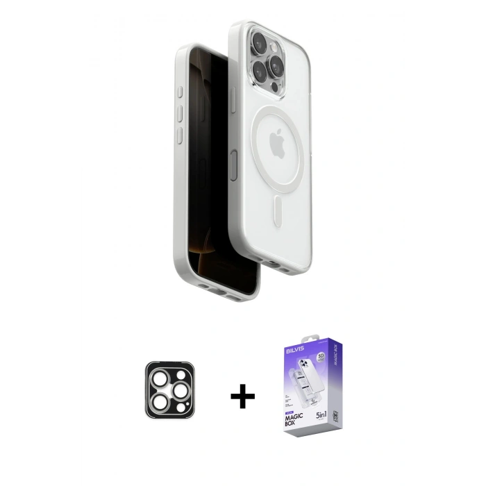 MARSİLYAN™- iPhone 16 Pro Max Kılıf Pusula Form Serisi - Siyah Bilvis 5in1 3D Magic Cam Ekran Koruyucu + PVD Metal Kamera Lens - GS