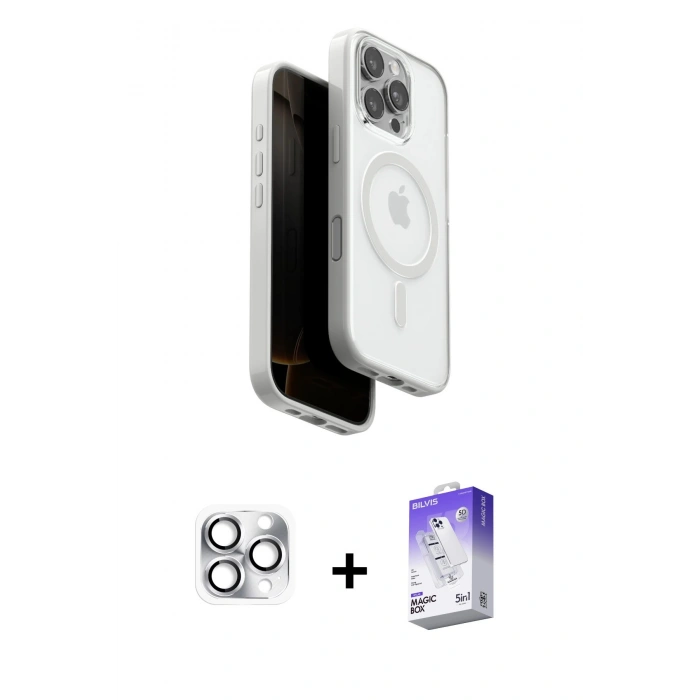 MARSİLYAN™- iPhone 16 Pro Max Kılıf Pusula Form Serisi - Siyah Bilvis 5in1 3D Magic Cam Ekran Koruyucu + Pers Alüminyum Kamera Lens - GS