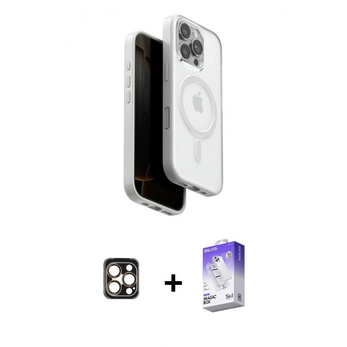 MARSİLYAN™- iPhone 16 Pro Max Kılıf Pusula Form Serisi - Siyah Bilvis 5in1 3D Magic Cam Ekran Koruyucu + PVD Metal Kamera Lens - GD