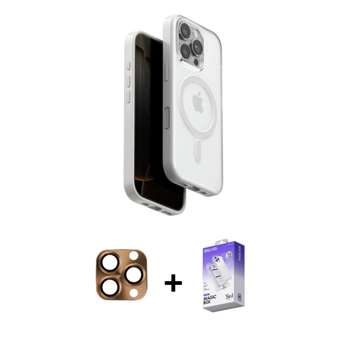 MARSİLYAN™- iPhone 16 Pro Max Kılıf Pusula Form Serisi - Siyah Bilvis 5in1 3D Magic Cam Ekran Koruyucu + Pers Alüminyum Kamera Lens - CLTM