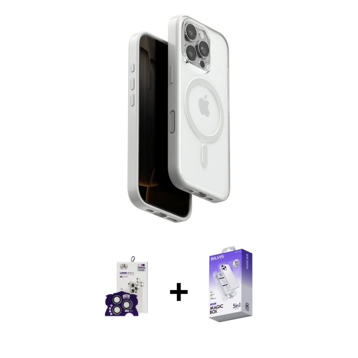MARSİLYAN™- iPhone 16 Pro Max Kılıf Pusula Form Serisi - Siyah Bilvis 5in1 3D Magic Cam Ekran Koruyucu + Bilvis Titan Kamera Lens - TMGI